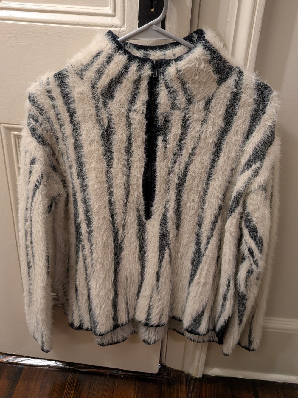 Anthropologie Fuzzy Striped Half Zip Sweater